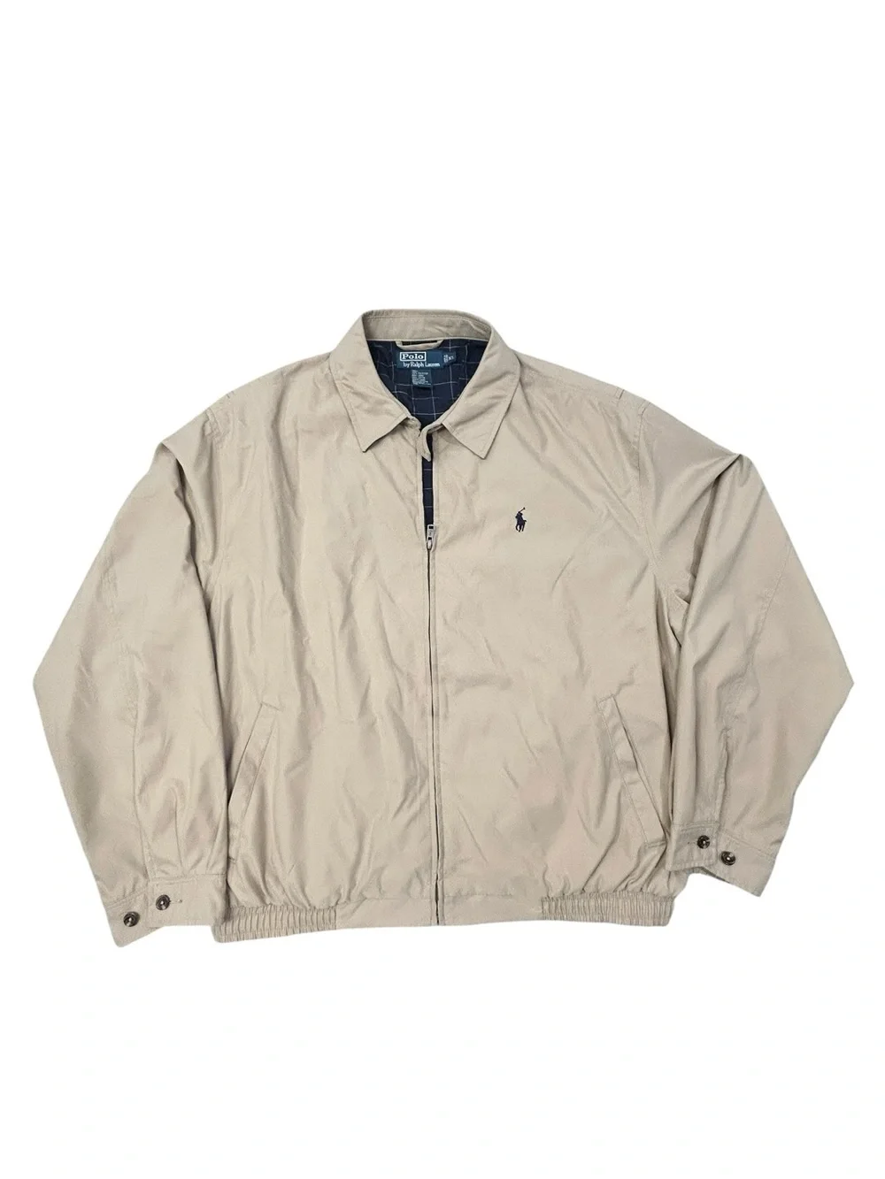 Polo‎ Ralph Lauren Vintage Men’s Tan Bi-Swing Bomber Jacket XL Plaid Liner Blue